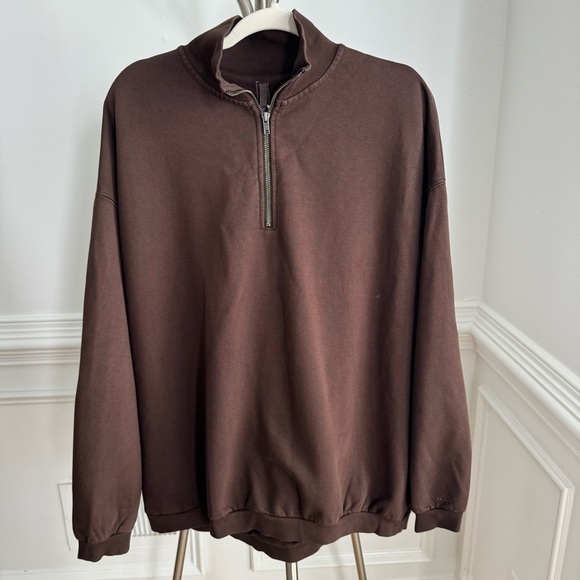 NWT Skims Boyfriend Fleece Espresso Brown Half-Zip Pullover Sweatshirt Small - Picture 4 of 8